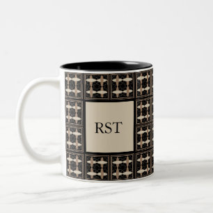 Tan on Black Initials Two-Tone Coffee Mug