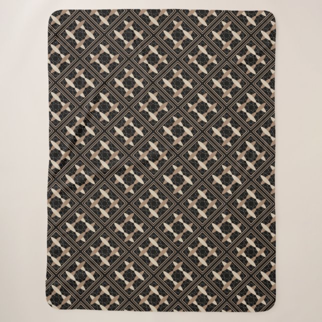Tan on Black  Sherpa Blanket (Front)