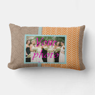 Tan, Orange and Blue Lumbar Throw Pillow