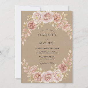 Tan Ornate Romantic Rustic Wedding Invitation