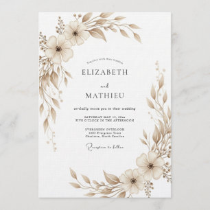 Tan Painterly Botanical Wedding Invitation