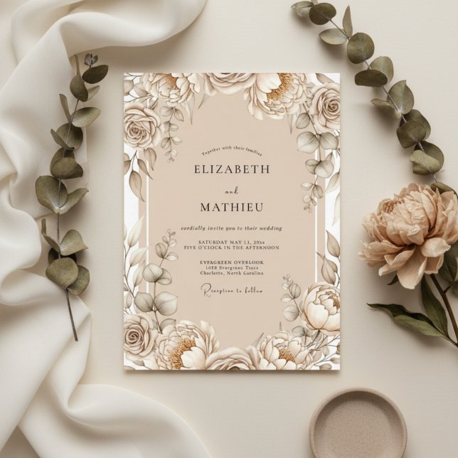 Tan Painterly Floral Wedding Invitation (Creator Uploaded)