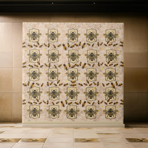 Tan Pattern HoneyBee Design   Ceramic Tile