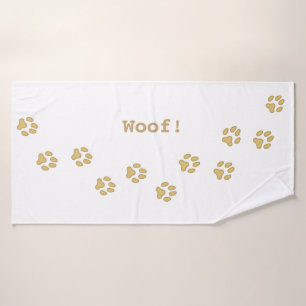 Tan Paw Prints Cute Personalized Dog's Name Bath Towel