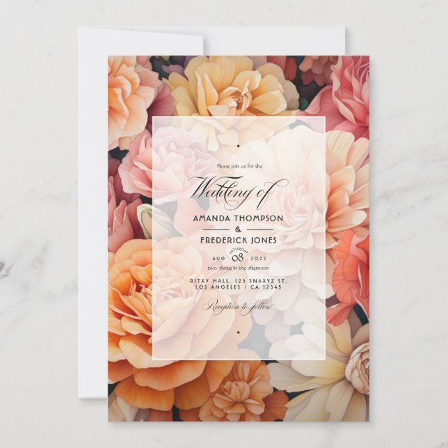Tan, Peach and Sand Floral Wedding Invitation (Front)