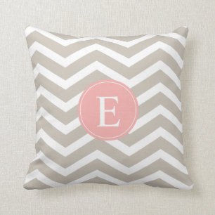 Tan Peach Pink Chevron Monogram Throw Pillow
