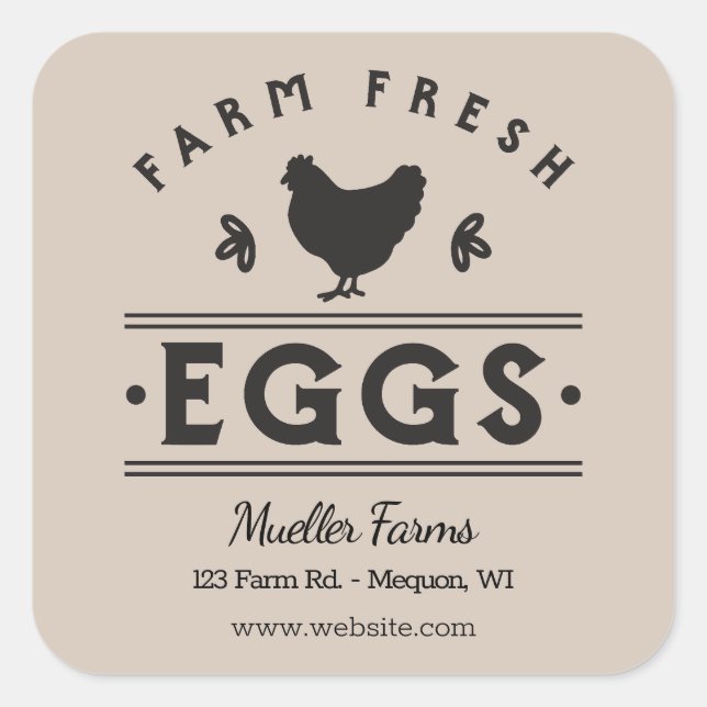 Tan Personalized Farm Fresh Eggs Square Sticker (Front)
