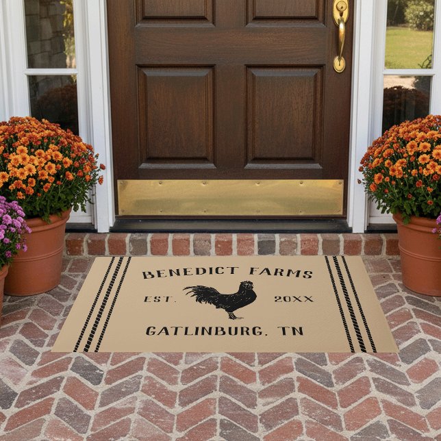 Tan | Personalized Rustic Farmhouse Rooster Doormat (Creator Uploaded)