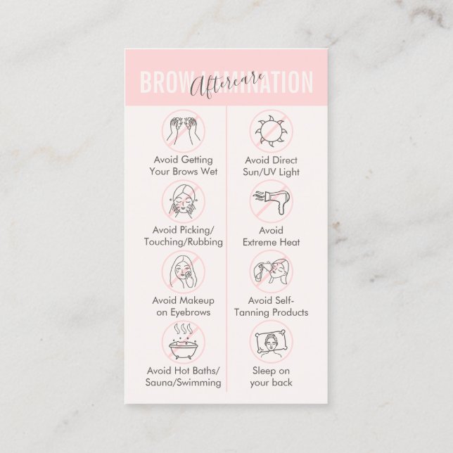 Tan Pink Brow Lamination Aftercare Advices Business Card (Back)
