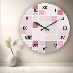 Tan Pink Chequered Wall Clock