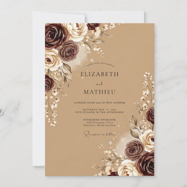 Tan Polished Autumnal Wedding Invitation (Front)