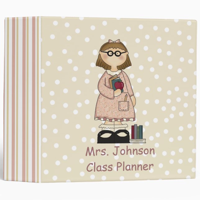 Tan Polka Dot Teacher's Binder (Front/Spine)