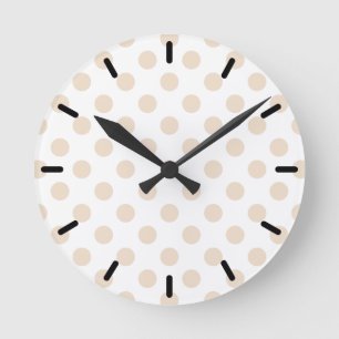 Tan polka dots round clock