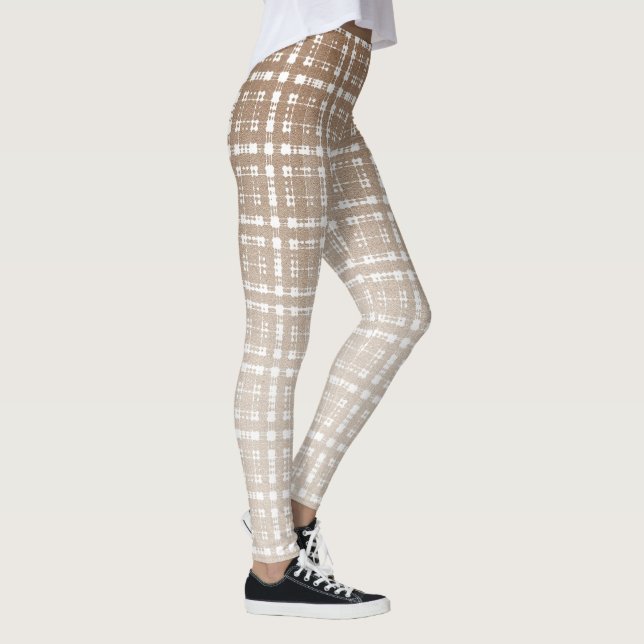 Tan Preppy Glen Check Plaid Fashion Leggings (Right)
