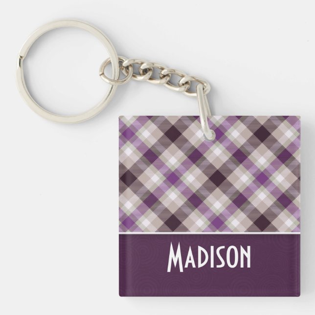 Tan & Purple Plaid Keychain (Front)