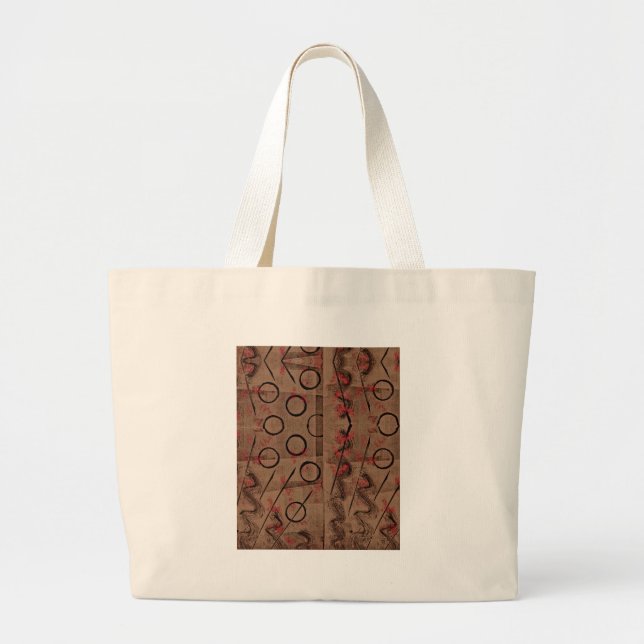 Tan Red Black Abstract Large Tote Bag (Front)
