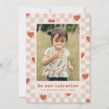 Tan Red Checkerboard Hearts Carte Saint-Valentin
