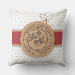 Tan & Red Christmas Ornament with Date Throw Pillow