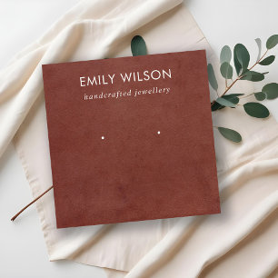 TAN RED LEATHER TEXTURE STUD EARRING DISPLAY CARD