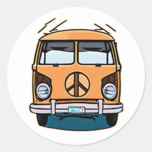Tan Retro Hippie Van Vintage Colours Art Classic Round Sticker