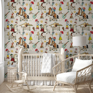Tan Retro Western Cowboy Kids Rodeo Horses Wallpaper
