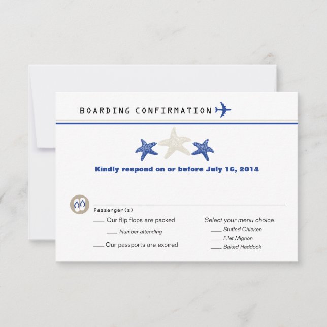 Tan Royal Blue Starfish Boarding Pass RSVP (Front)