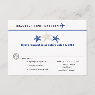 Tan Royal Blue Starfish Boarding Pass RSVP Card