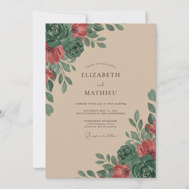 Tan Rust Petal Wedding Invitation (Front)