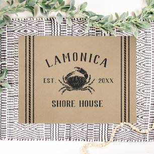 Tan   Rustic Shore House Personalized Crab Doormat