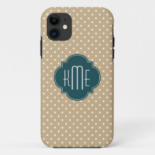 Tan Sand Polka Dots Teal Quatrefoil Monogram iPhone 11 Case