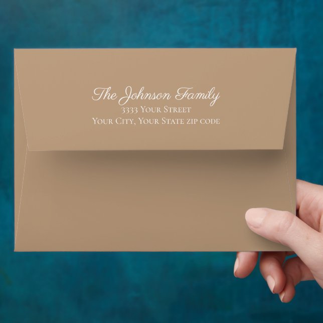 Tan Script Return Address Back Flap Mailing Envelope (Hand)