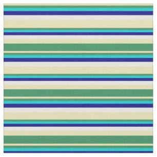Tan, Sea Green, Dark Turquoise, Blue & White Fabric