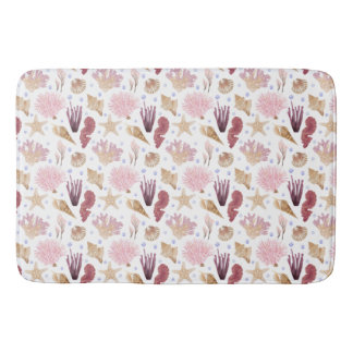TAN SEASHELLS AND PINK SEA PLANTS BATH MAT