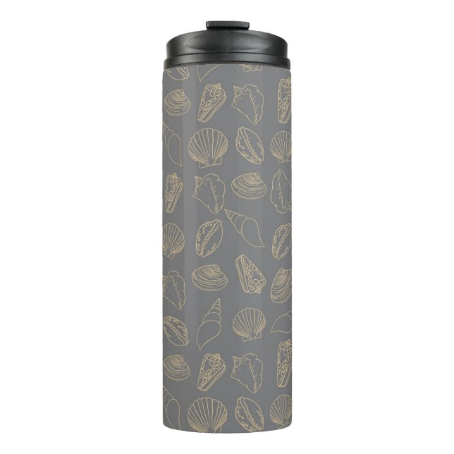 Tan Shells on Grey Thermal Tumbler (Front)