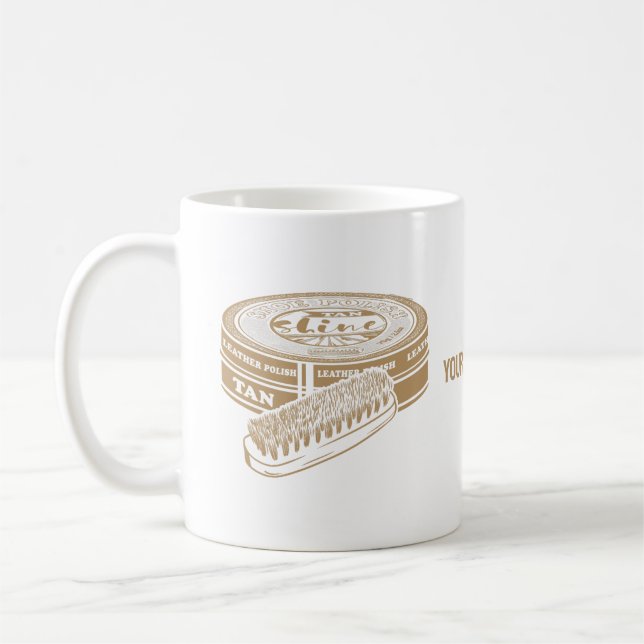 Tan shoepolish tin pop art coffee mug (Left)