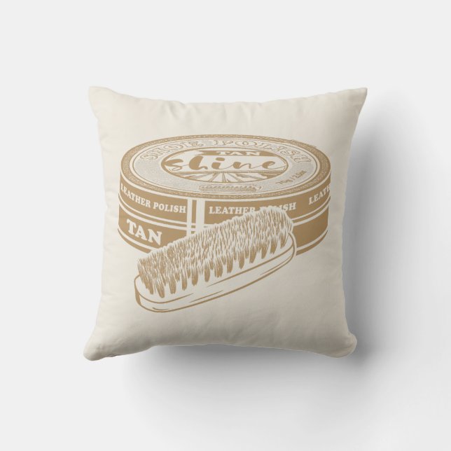 Tan shoepolish tin pop art throw pillow (Back)