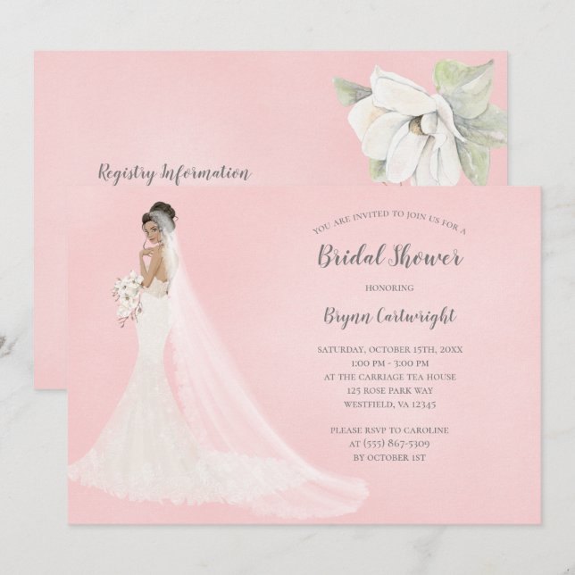Tan Skin Bride in Lace Gown Elegant Bridal Shower Invitation (Front/Back)