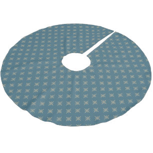 Tan Starbursts on Blue Atomic Mid Century Brushed Polyester Tree Skirt