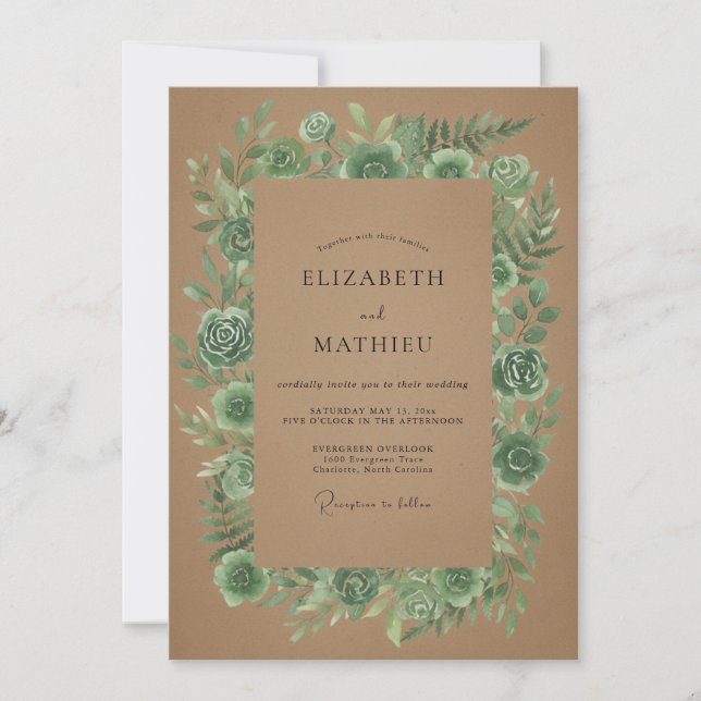 Tan Succulent Eucalyptus Wedding Invitation (Front)