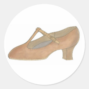 Tan T-Strap Character Musical Theatre Dance Shoe Classic Round Sticker