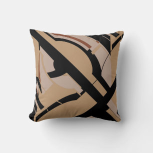 Tan Taupe Black Bold MCM-Inspired Diagonal Design Throw Pillow