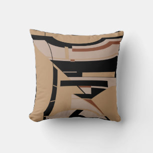 Tan Taupe Black Mediterranean Geometric Abstract Throw Pillow