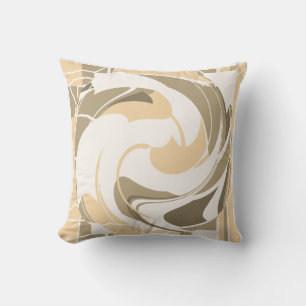 Tan Taupe Brown Abstract Flower on Off-white  Throw Pillow