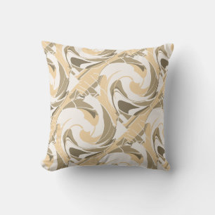 Tan Taupe Brown Diagonal Floral on Off-white Throw Pillow