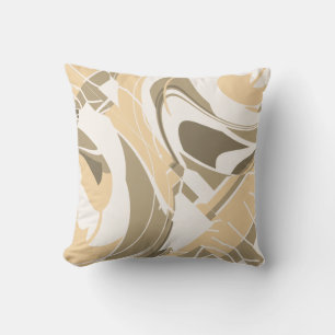 Tan Taupe Brown Off-white Swirling Shapes Diagonal Throw Pillow