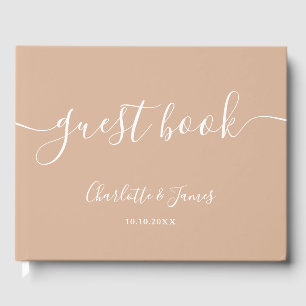 Tan Taupe Signature Script Wedding Guest Book
