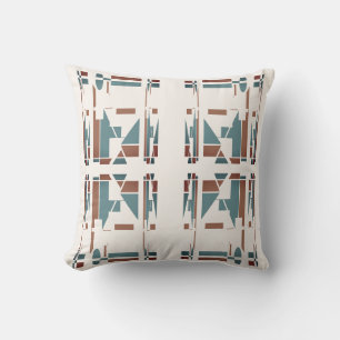 Tan Teal Blue White Southwest Look Large Mosaics Throw Pillow