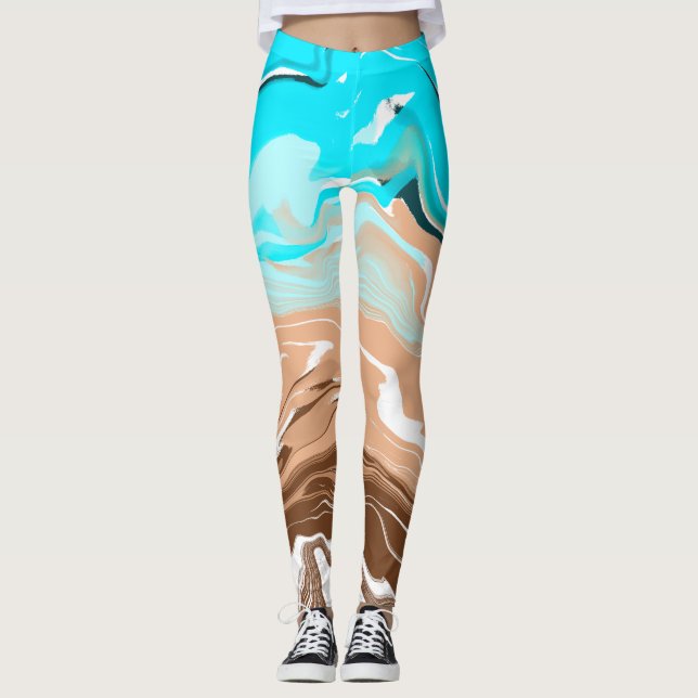 Tan to Blue Ombre Fluid Art Leggings (Front)