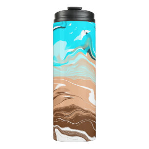 Tan to Blue Ombre Fluid Art   Thermal Tumbler