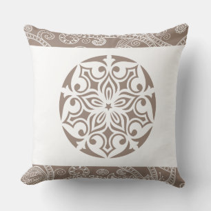 Tan TRIBAL CIRCLE Retro Throw Pillow
